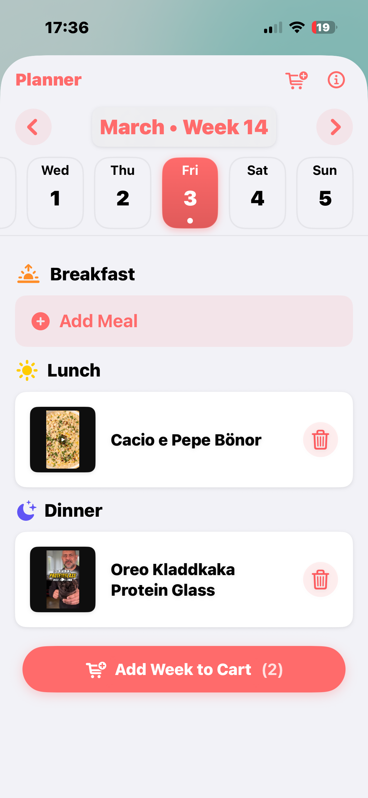 RecipeBud weekly meal planner