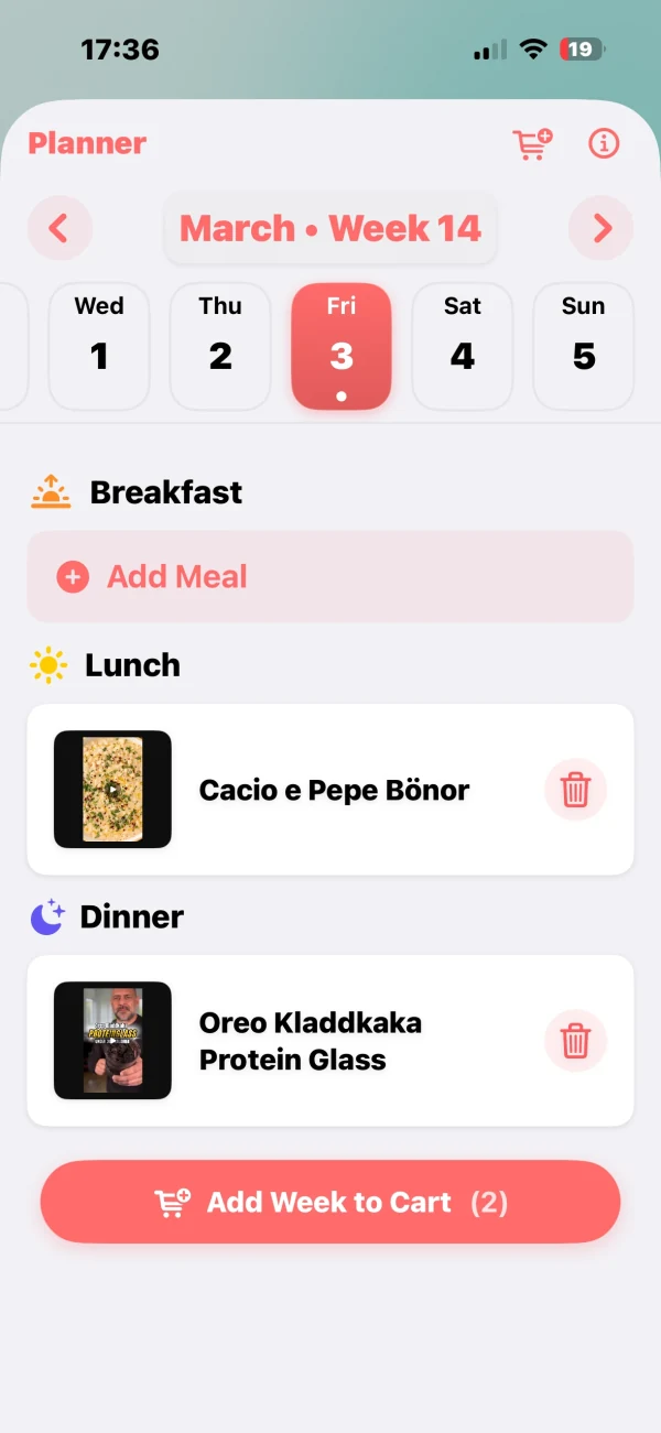 RecipeBud weekly meal planner